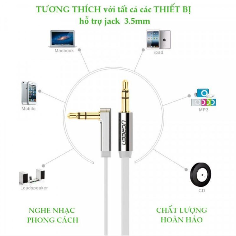 Dây Loa 2 đầu 3.5mm dài 1.5m (1 đầu bẻ góc 90 độ) Ugreen 10598 - Hàng Chính Hãng Bảo Hành 18 tháng