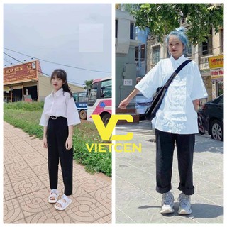 Áo Sơ Mi Cộc Tay Trắng Đi Học Unisex Nam Nữ Hot Trend - VIETCEN