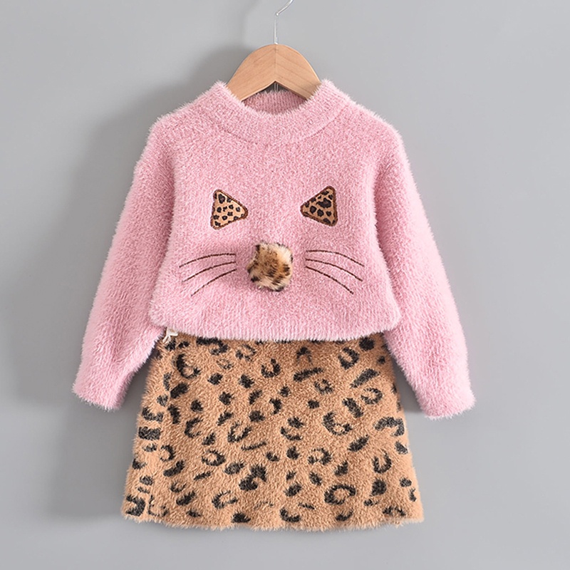 BEAR LEADER Bộ Áo Sweater + Chân Váy In Họa Tiết Da Báo Thời Trang Xuân Thu 2023 Mới Cho Bé Gái