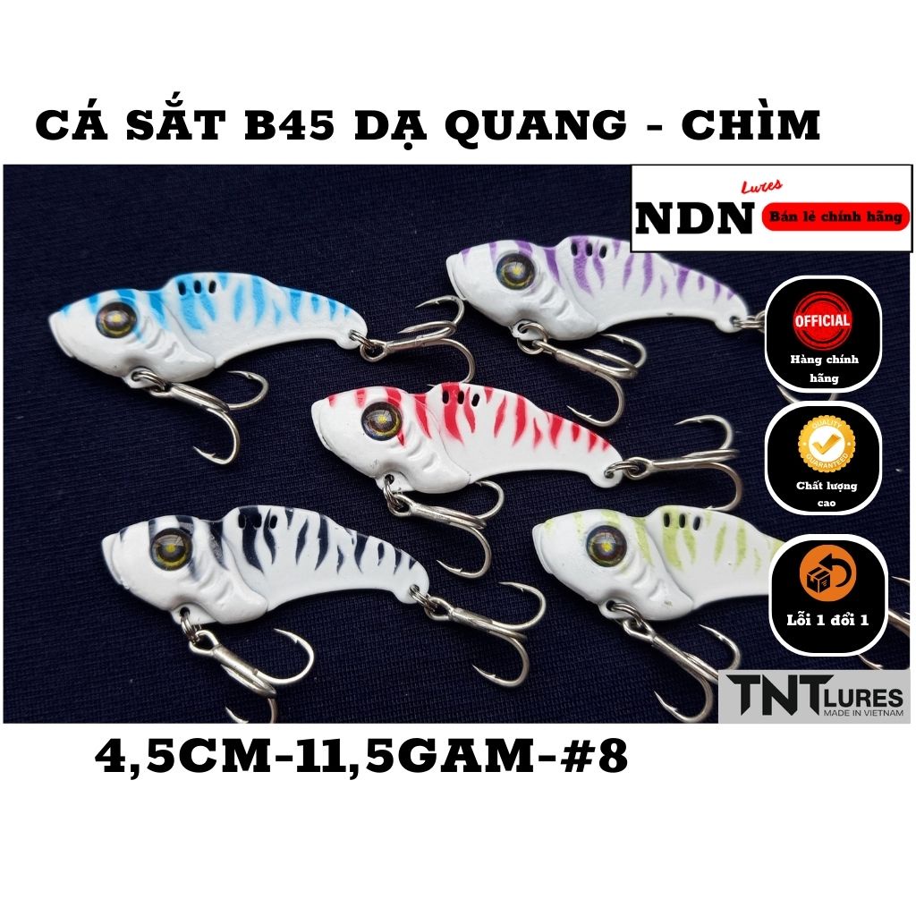 Mồi giả câu cá lóc CÁ SẮT DẠ QUANG B45 TNT Lures, lưỡi câu cá 4,5cm-11,5gam-chìm, bản Luminos NEWS
