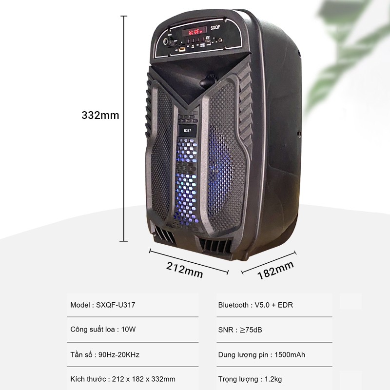 Loa bluetooth Cát Thái U317 âm thanh HIFI, tặng kèm micro karaoke, công nghệ TWS kết nối 2 loa cùng lúc, đèn LED 7 màu