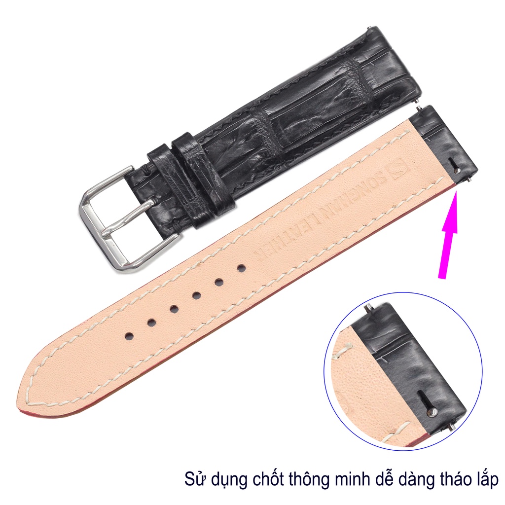 Dây Da Đồng Hồ Cá Sấu Songhan Leather WT08.Dây Da Đủ Size Gắn Chốt Thông Minh+Khóa Kim.BH 6 Tháng
