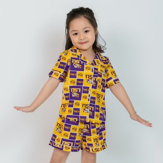 Bộ Pijama bé gái size từ 14kg đến 30kg màu tím vàng