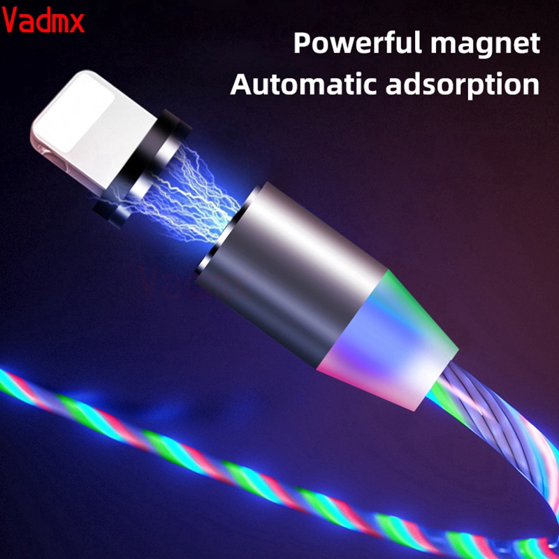 Magnetic Flowing LED Light Cable 2.4A Fast Charging Micro USB Type C Led Cord Type-C USB-C Android Charger For iPhone