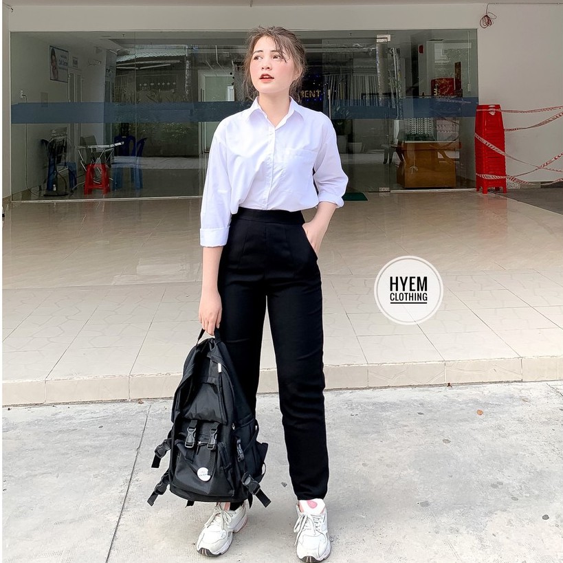 Quần Tây Nữ Lưng Thun Phía Sau Cạp Siêu Cao Dáng Baggy Suông Dài Basic Đi Học Công Sở Cao Cấp | BigBuy360 - bigbuy360.vn