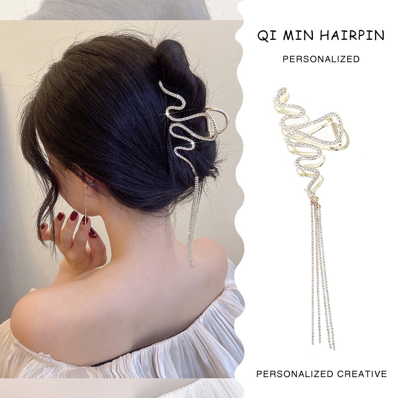 Kẹp tóc kim loại Haimeikang hình rắn đính đá thời trang Hàn Quốc