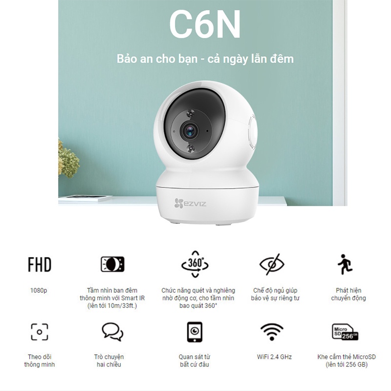 Camera WI-FI Trong nhà EZVIZ C6N-1080P 2MP, C6N 4MP 2K - Cam Kết Hàng Chính Hãng - Bảo Hành 24 Tháng