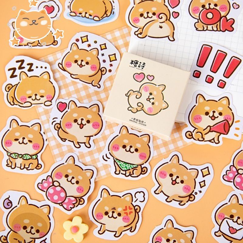 Hộp 45 hình dán sticker cún shiba trang trí sổ