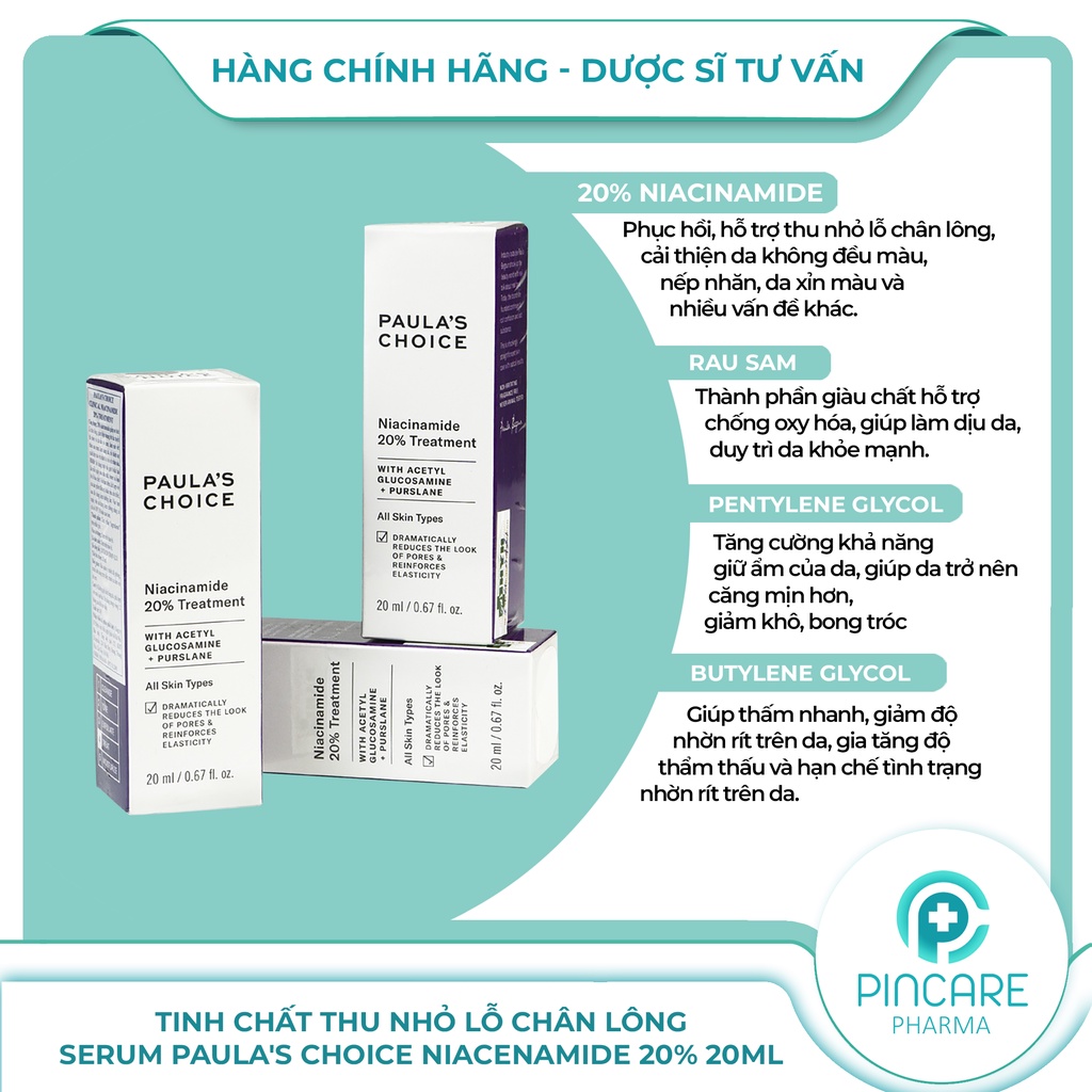 Tinh chất se khít lỗ chân lông Paula's Choice Clinical Niacinamide 20% Treatment 20ml -Hàng chính hãng-Nhà thuốc Pincare