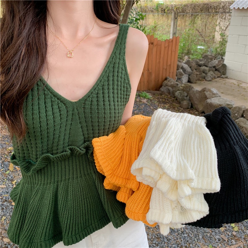 Áo Hai Dây Dệt Kim Màu Trơn Thời Trang Mùa Hè Cho Nữ