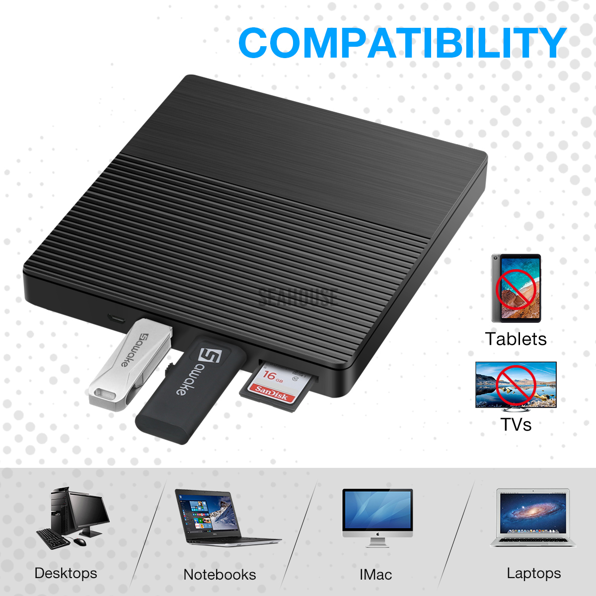 Bộ Đầu Đọc Đĩa Cd Dvd Usb 3.0 Hỗ Trợ Đọc Đĩa Cd / Dvd + / 8 / 7 / Xp / Linux