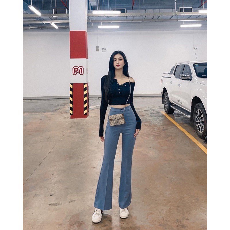 Quần Ống Loe Lưng Cao Legging Dáng Dài Phong Cách Ulzzang