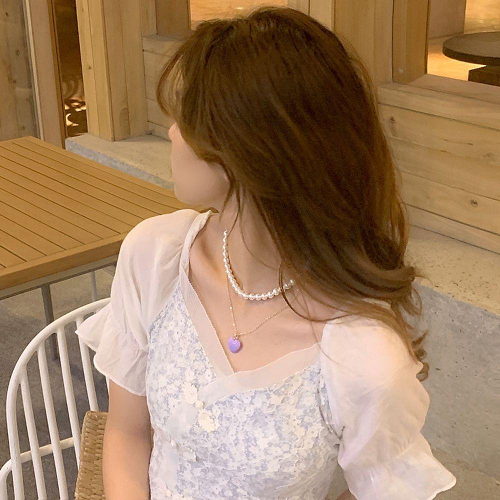 ANEMONE Vòng cổ Hai Lớp Mặt Trái Tim