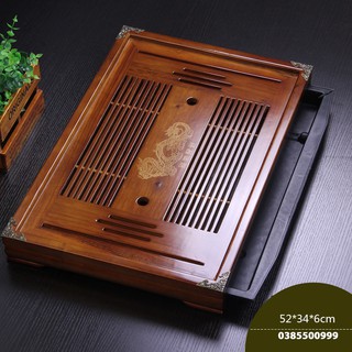 Khay Trà Gỗ Nẹp Đồng 4 Góc