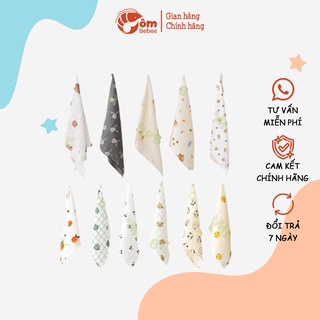 Set 6 khăn sữa xô nhăn cho bé Mipbi 30x30cm, khăn sữa họa tiết cao cấp cho trẻ - Tôm bebee TB174