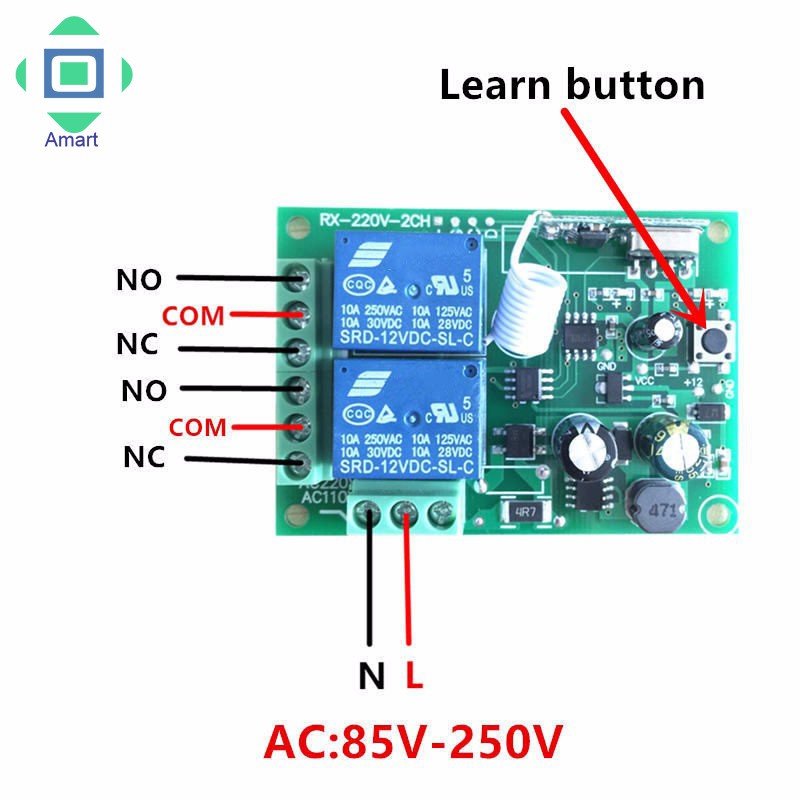 Bộ Rơ Le Điều Khiển Từ Xa Thông Dụng 433 Mhz 220v 2ch Kèm Mô Đun Rf 433mhz