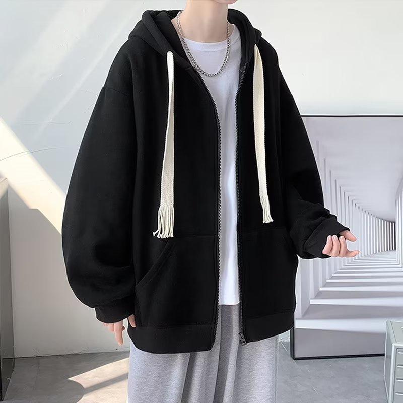 Áo Khoác Hoodie Màu Trơn Phối Dây Rút Cá Tính Thời Trang Hàn Quốc Cho Nam áo khoác hoodie cặp bigsize áo khoác hoodie nam form rộng áo khoác