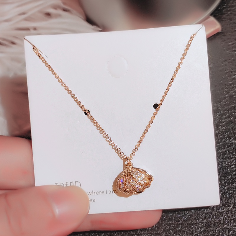 [Jiudoulan] Vòng Cổ Màu Vàng Hồng Đính Vỏ Sò Ngọc Trai Đơn Giản Sang Trọng