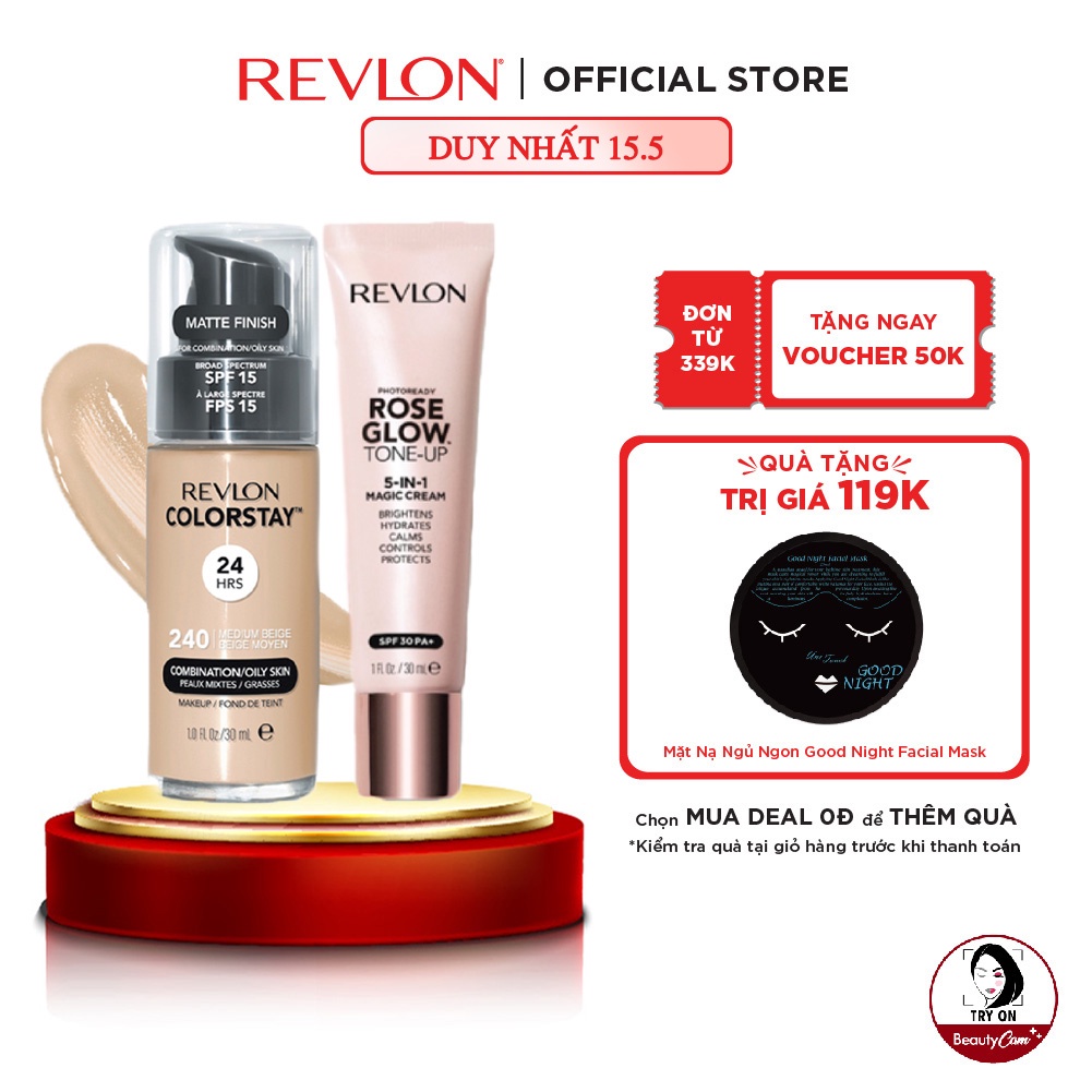 [Combo] Kem nền kiềm dầu Revlon Colorstay 24h SPF 15 + Kem lót chuyên nghiệp 5in1 SPF 30PA+ 30ml