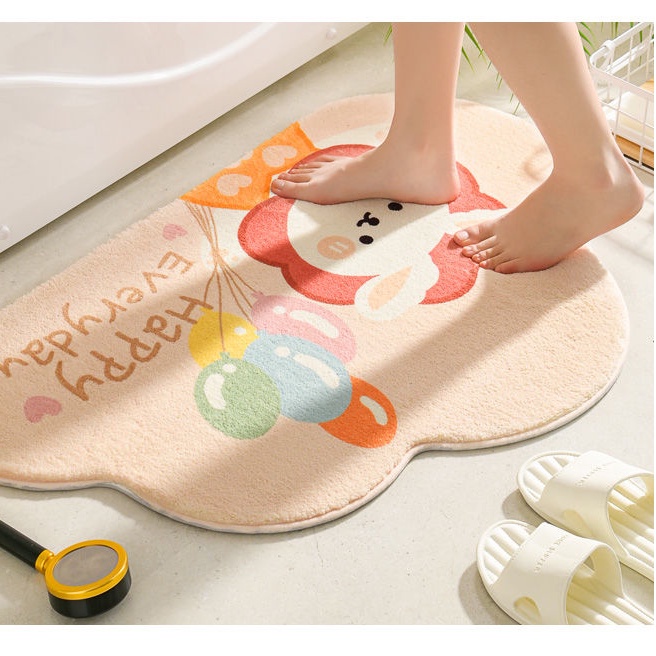 Tấm thảm chùi chân SUPO DEPOT chống trượt thấm hút tốt thiết kế hoạt hình đáng yêu 60x40cm