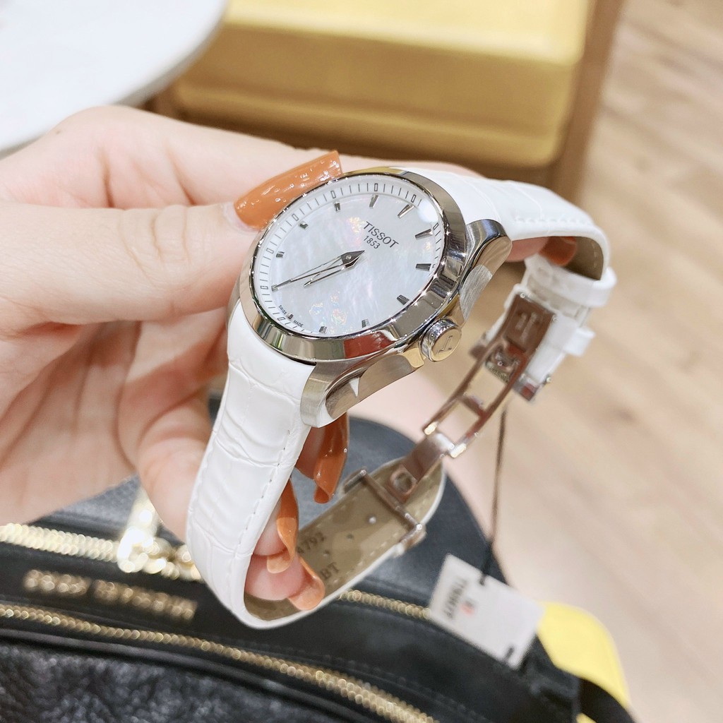 Đồng hồ nữ chính hãng Tissot T0352461611100 - máy Quartz pin Thụy Sĩ - Kính Sapphire - Dây da trắng