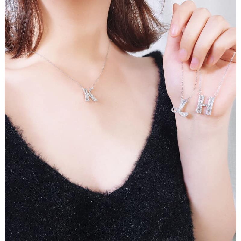 BẠC Ý 925 - DÂY CHUYỀN CHỮ CÁI SWAROVSKI, ĐÁ SÁNG BÓNG, ĐỒ BỀN CAO