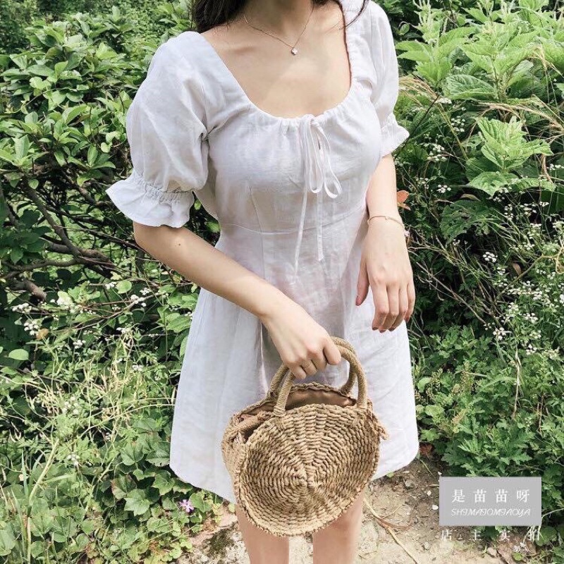 ĐẦM XÒE TRẮNG THẮT NƠ CỔ XINH XẮN, NHẸ NHÀNG THÍCH HỢP DẠO PHỐ, HẸN HÒ ĂN UỐNG