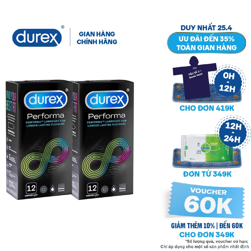 Bộ 2 hộp bao cao su Durex Performa (12 bao/hộp)