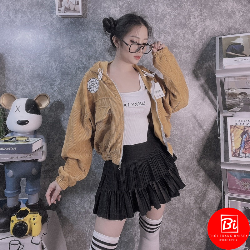 Áo Khoác Nhung Tăm Dáng Lửng Tay Cánh Dơi Thêu Chữ DG Tay và Lai Áo Bo Chun_AK59