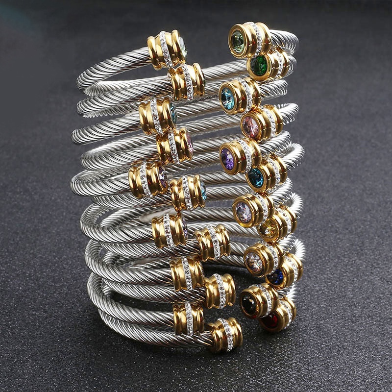 Vòng Tay Thép Titan Mạ Vàng 18K Đính Đá Zircon Không Gây Dị Ứng Thời Trang Cho Cặp Đôi