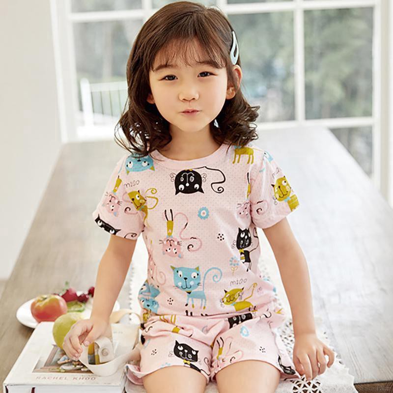 Bộ Đồ Ngủ Pijama Ngắn Tay In Hình Dễ Thương Cho Bé Từ 2-8 Tuổi