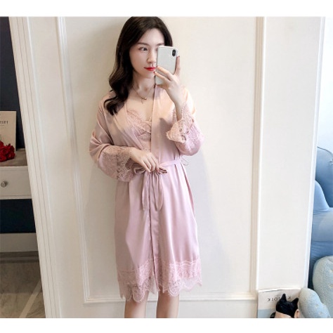 Set váy ngủ lụa ren sexy + áo choàng gợi cảm   , SEXY GIRL