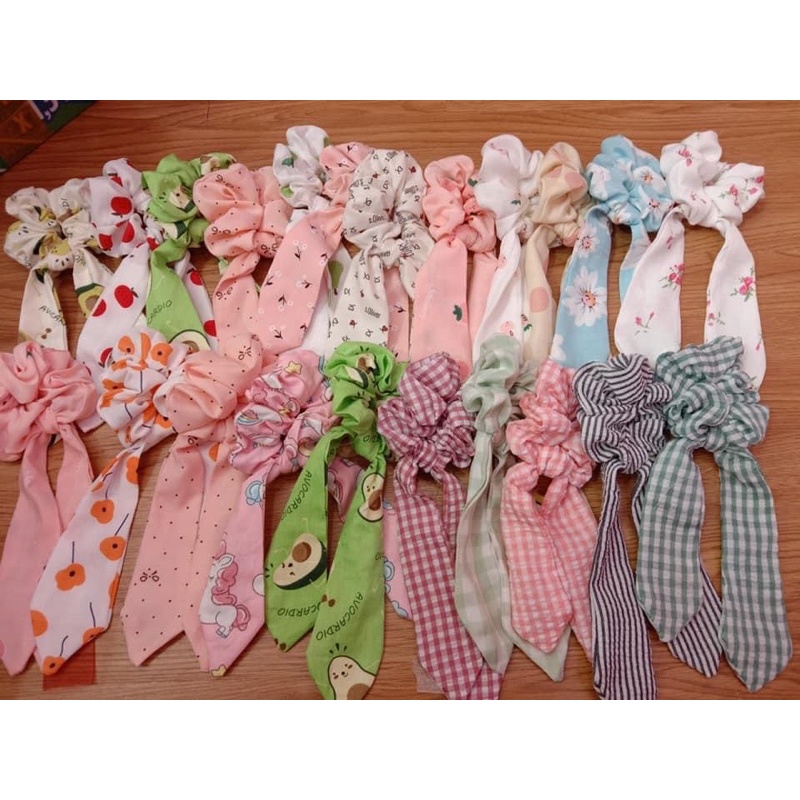 dây cột tóc scrunchies thắt nơ dài xinh phong cách hàn quốc