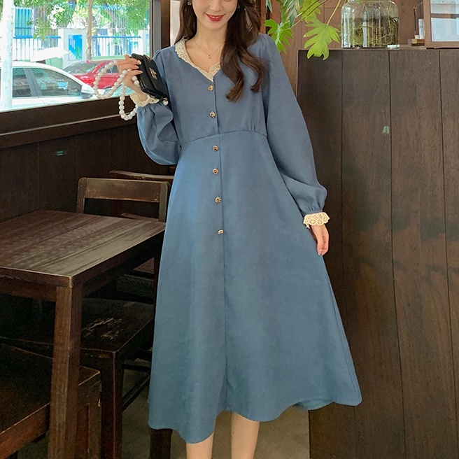 Đầm Nữ Tay Dài Cổ Chữ V Thời Trang Quyến Rũ