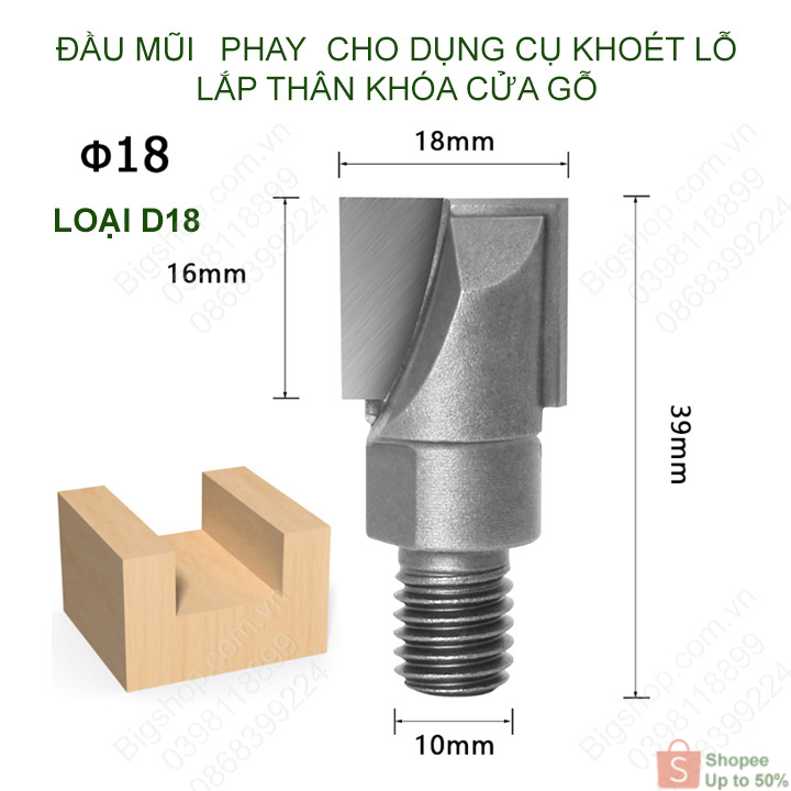 Đầu mũi phay khoét đục lỗ dùng cho bộ khoét lỗ lắp ổ khóa cửa, lưỡi bằng Vonfram cứng, chịu mài mòn