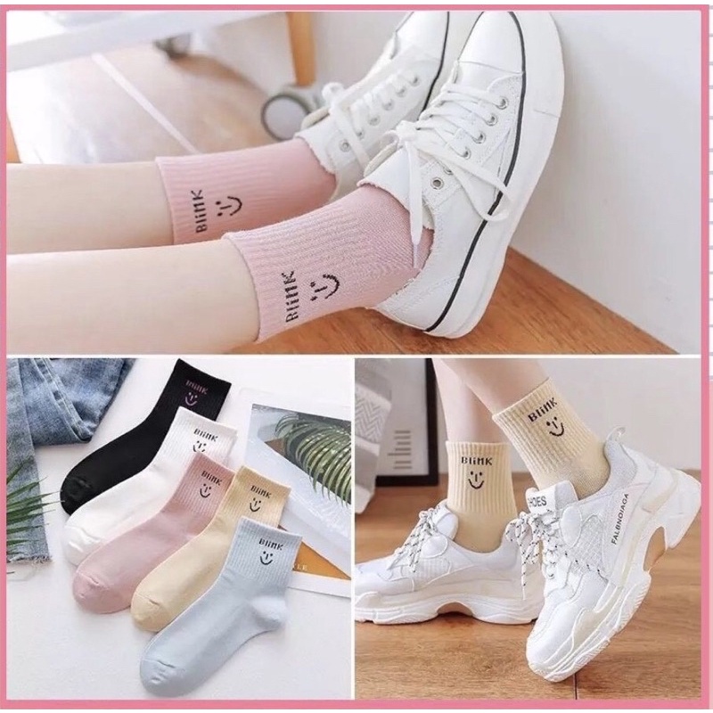 Tất cao cổ nữ hàn quốc, tất vỡ nữ cao cổ in hình cute dễ thương mặt cười HiMie