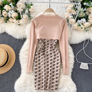 [Sẵn kaki] Set váy len montoghi dày dặn (có áo croptop mặc ngoài)