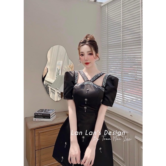 Đầm đen đính đá cổ chéo dây đính đá đầm nữ sang chảnh diện đi chơi đi tiệc siêu đẹp hàng đẹp có sẵn