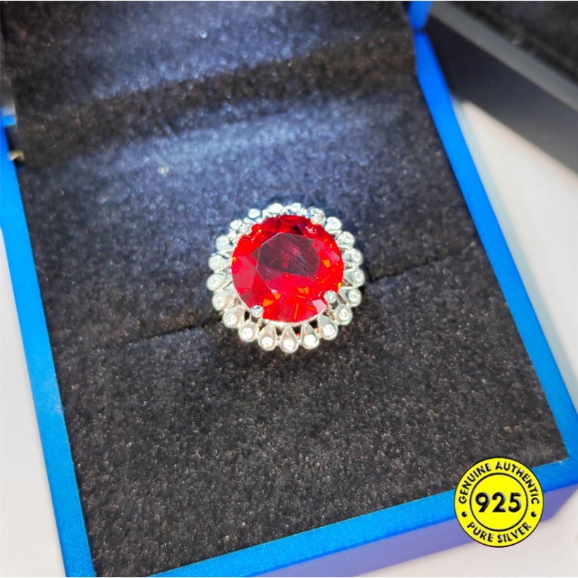 Nhẫn Hở Bằng Bạc Sterling S925 Đính Đá Hồng Ngọc Ruby Chống Nước Không Dị Ứng Hình Đầu Báo Hồng