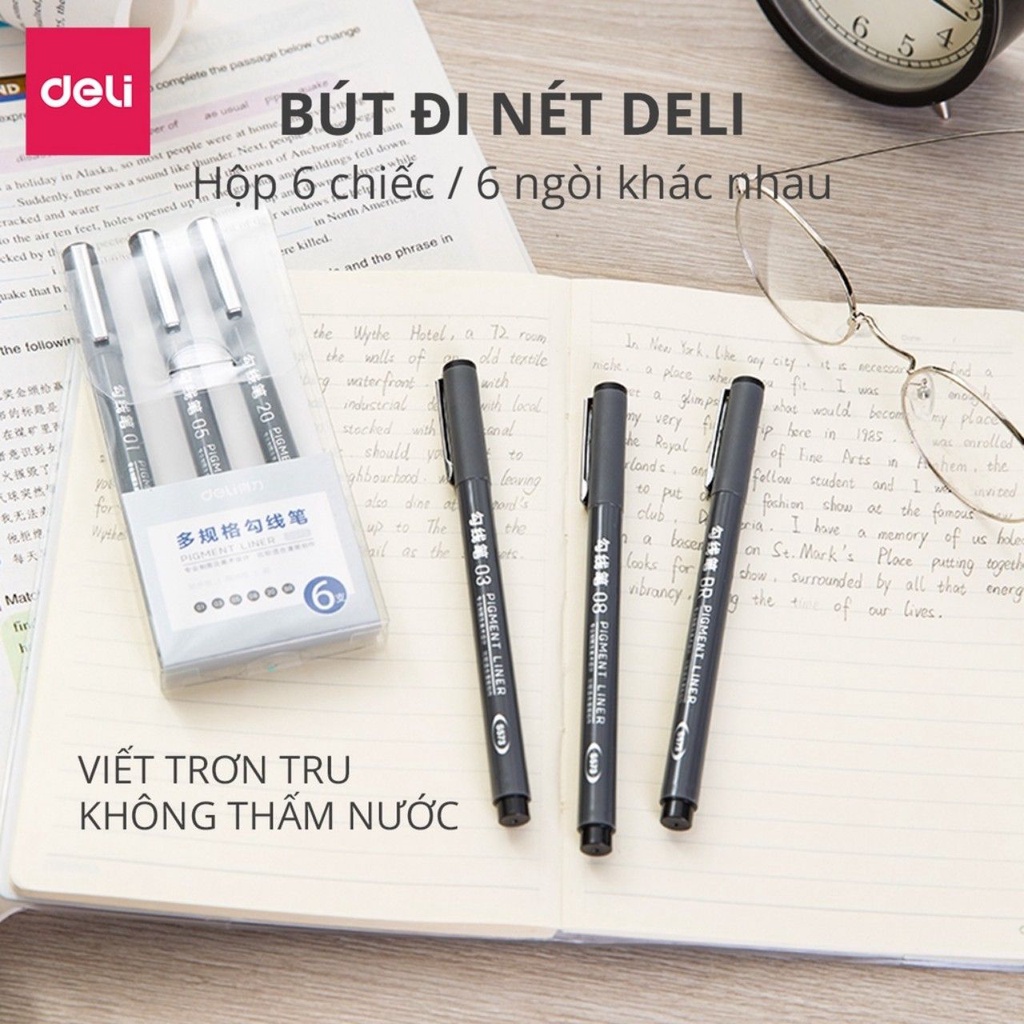 Bút đi nét - Bút vẽ kỹ thuật mực đen - vẽ caligraphy phác thảo mực đen kháng nước Deli S573