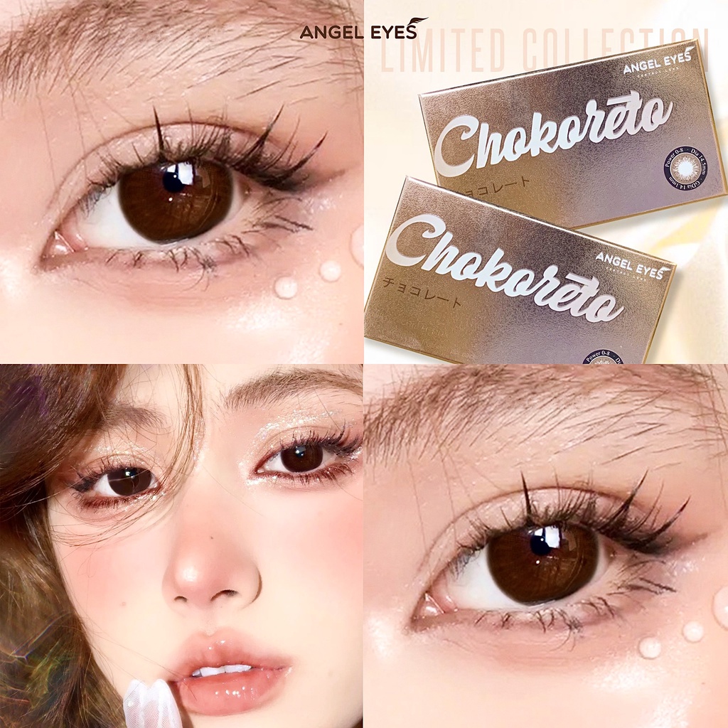 Kính giãn tròng màu Choco hiệu Angel Eyes Chokoreto có độ - Chất liệu Silicone Hydrogel độ giãn 14.5