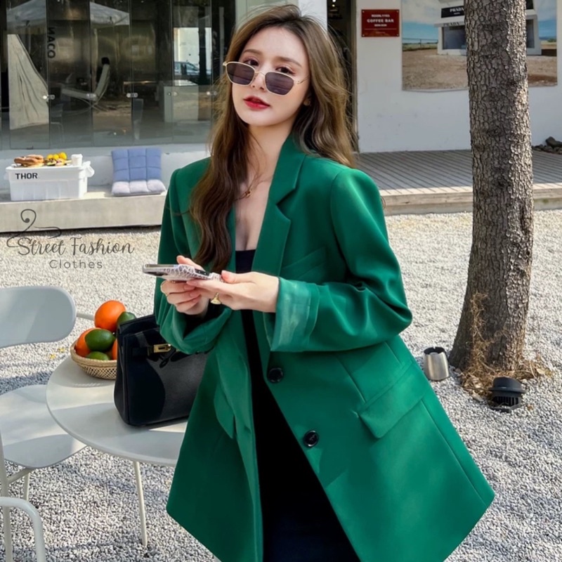 Áo vest nữ dáng suông dài rộng phong cách Hàn Quốc, áo blazer nữ 3 màu hot trend