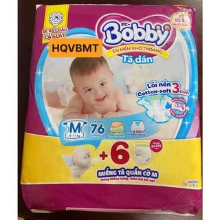 [TẶNG 6M QUẦN M76+6] Tã Dán Bobby Siêu Thấm Khô Thoáng Size M76 miếng cho bé 6-11kg