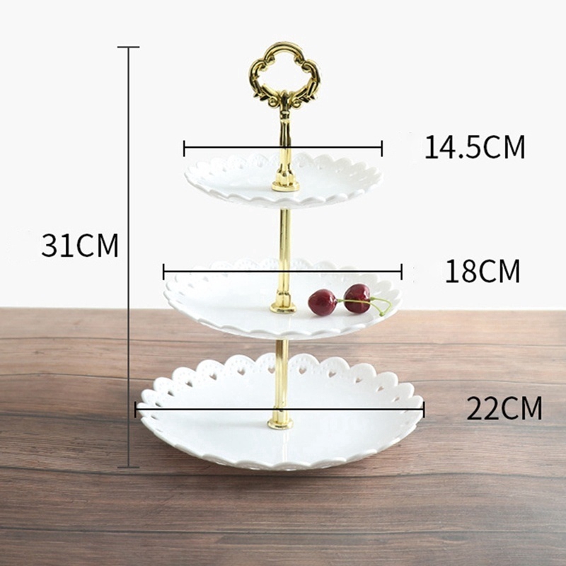 Bộ dĩa để kẹo/bánh snack/trái cây tráng miệng ba tầng bằng nhựa phong cách châu Âu sang trọng trang trí tiệc cưới