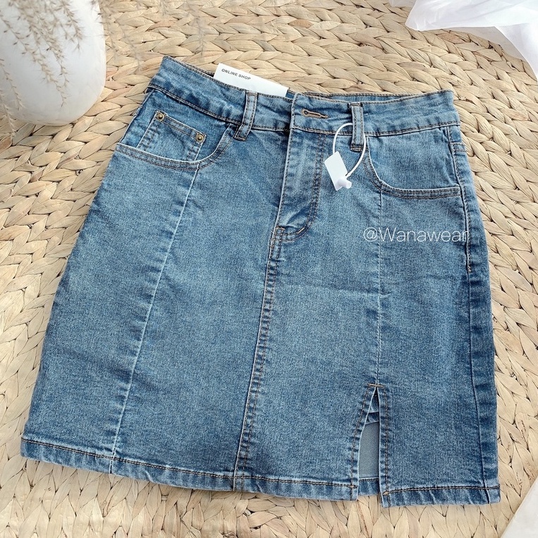 Chân váy jean ôm chân váy sexy xẻ đùi WANAWEAR chất bò mềm đẹp co giãn tốt