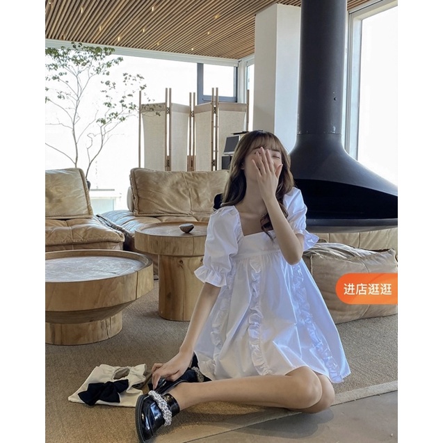 Váy Trắng Tiểu Thư Bánh Bèo - Đầm Babydoll Viền Bèo Hở Lưng Siêu Xinh