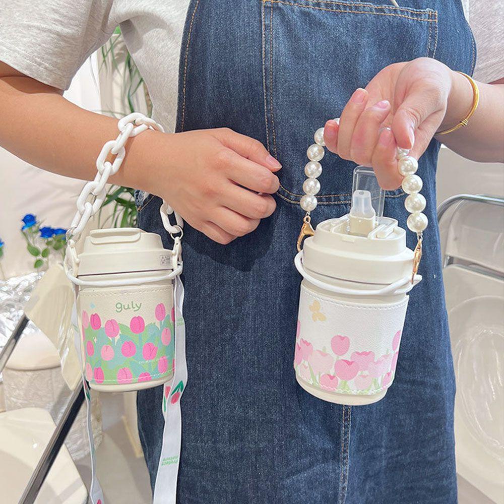 Bình Nước Giữ Nhiệt 450ml In Hình Hoa Tulip Dễ Thương