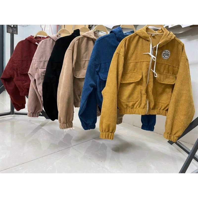 Áo khoác lửng croptop kaki nhung gân 1 lớp thêu chữ unisex ulzzang nam nữ