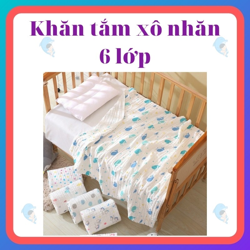 Khăn Tắm Xô Nhăn Sợi Tre 6 Lớp Cho Bé, Mềm Mại, Siêu Thấm, Kích Thước 110*110cm