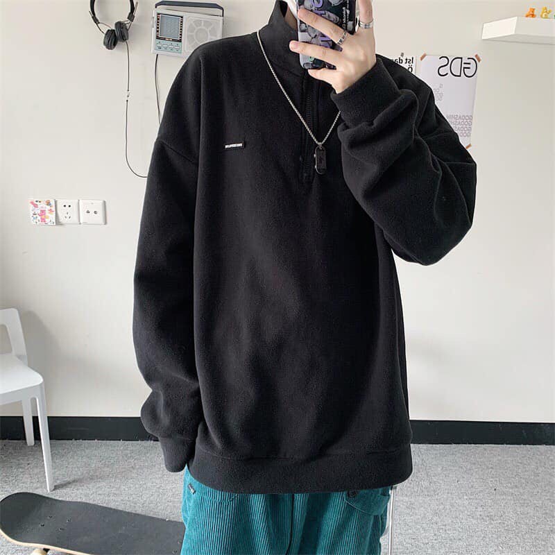 Áo Nỉ Lông Cổ Khóa Hàn Quốc - Áo Nỉ Bông Dáng Rộng Unisex Siêu Hot | BigBuy360 - bigbuy360.vn